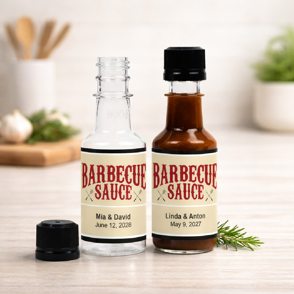 Barbecue Personalized Empty Bottle BBQ Sauce Favors, Set of 12