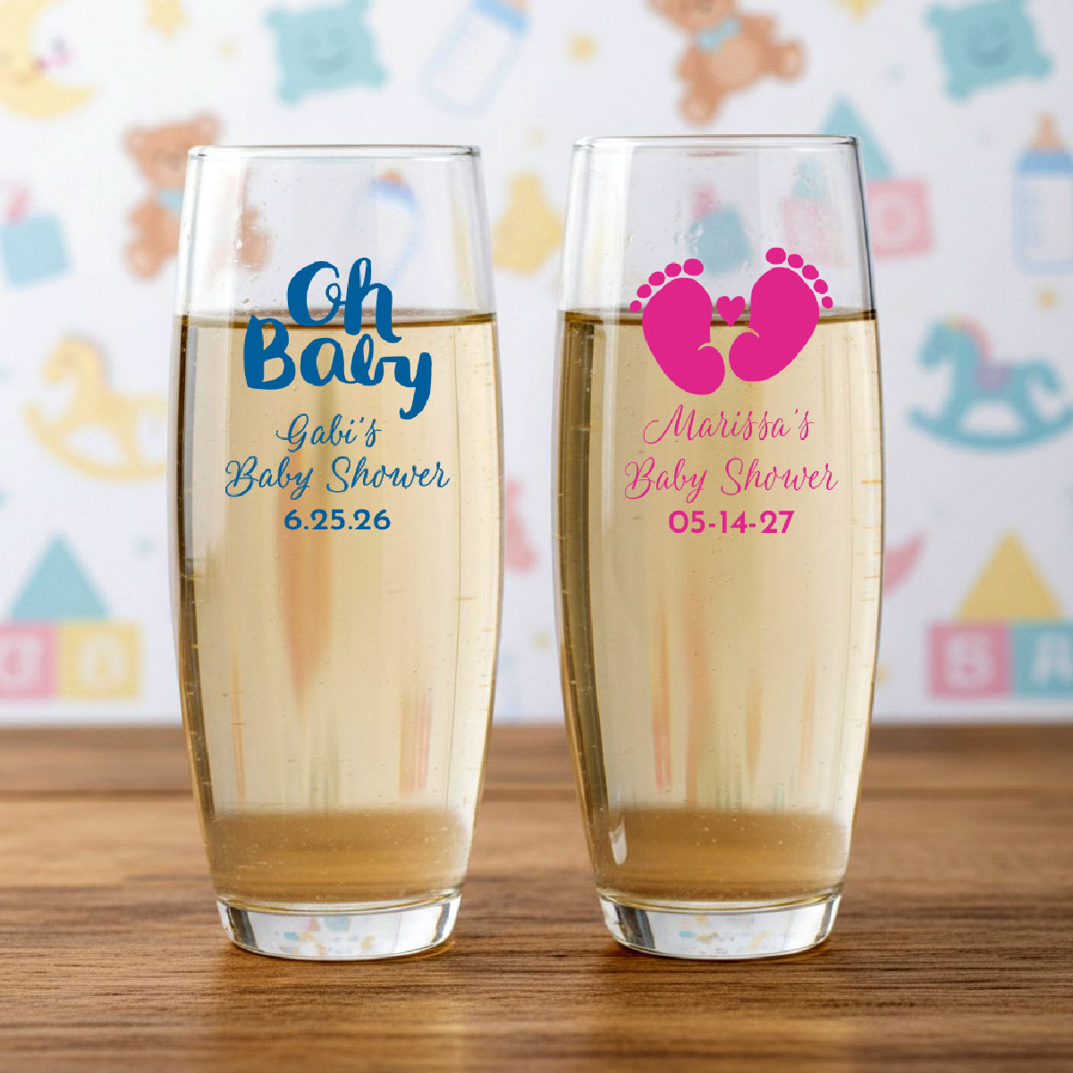 Baby Shower Personalized 9 oz. Stemless Champagne Glass (Set of 24)