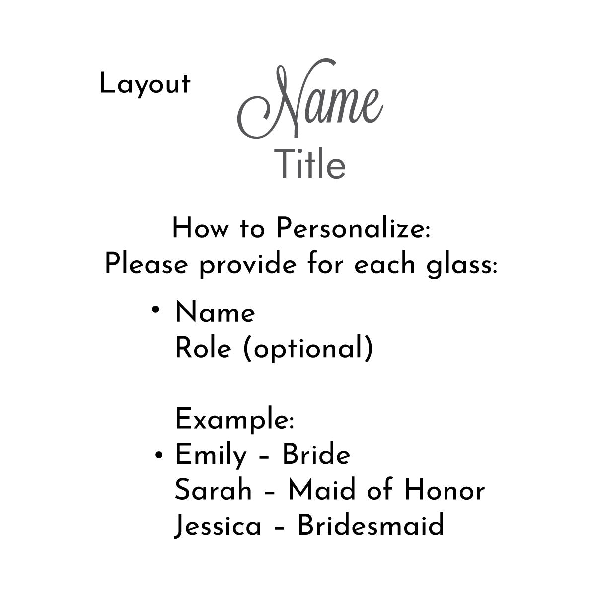 Bridesmaid Personalized Champagne Glasses (Set of 6 – Individual Names)