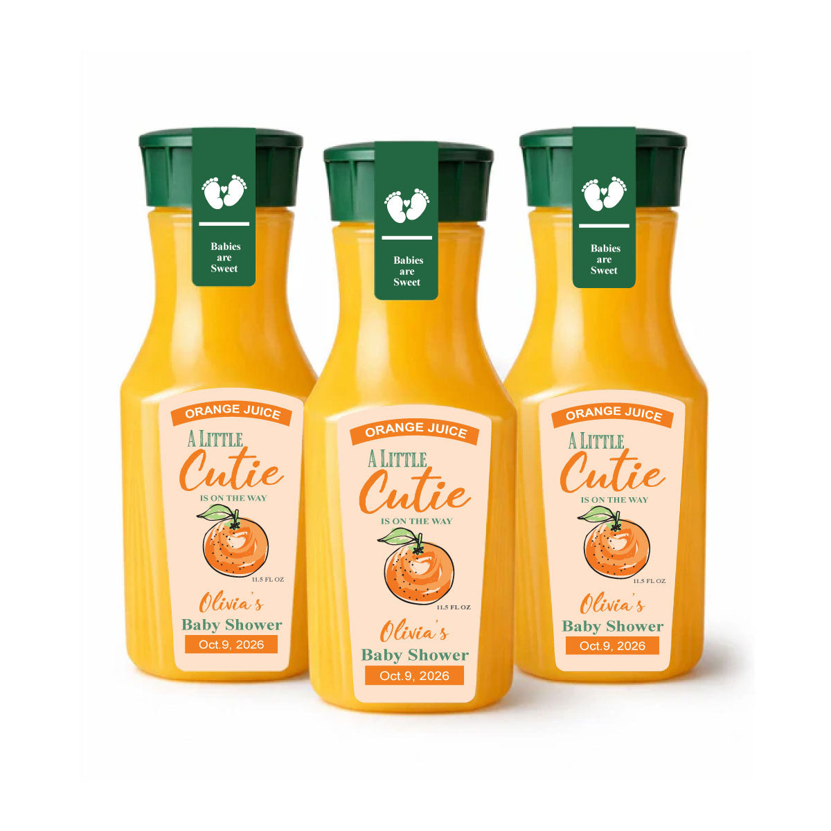 Little Cutie is on the Way Personalized Die-Cut Orange Juice Favor Labels (Set of 12)