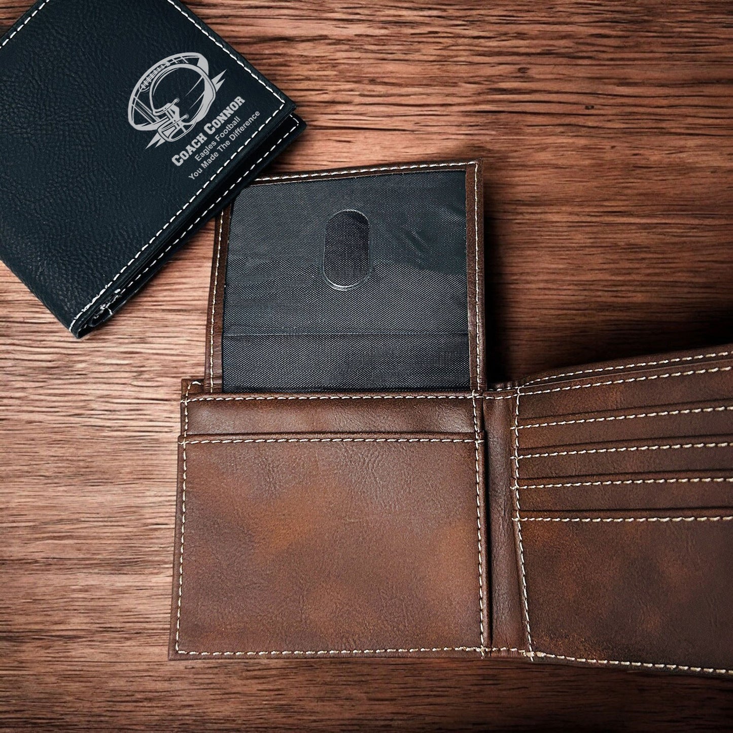 Football Personalized Leather Bi-Fold Wallet