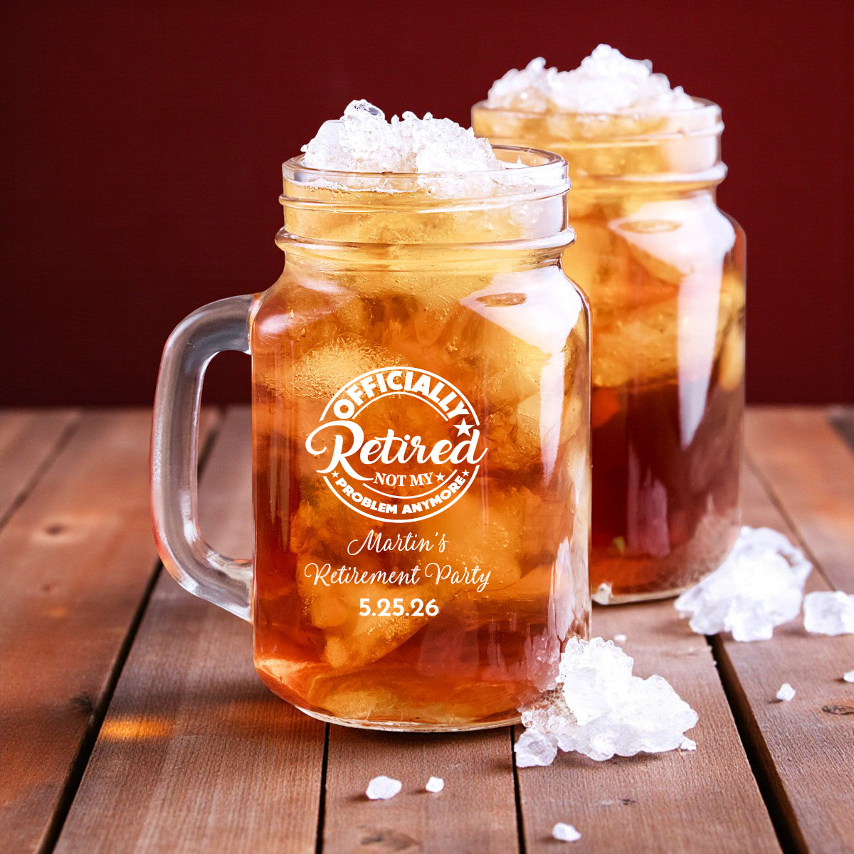 Retirement Personalized Mason Glass Mug (Set of 24)