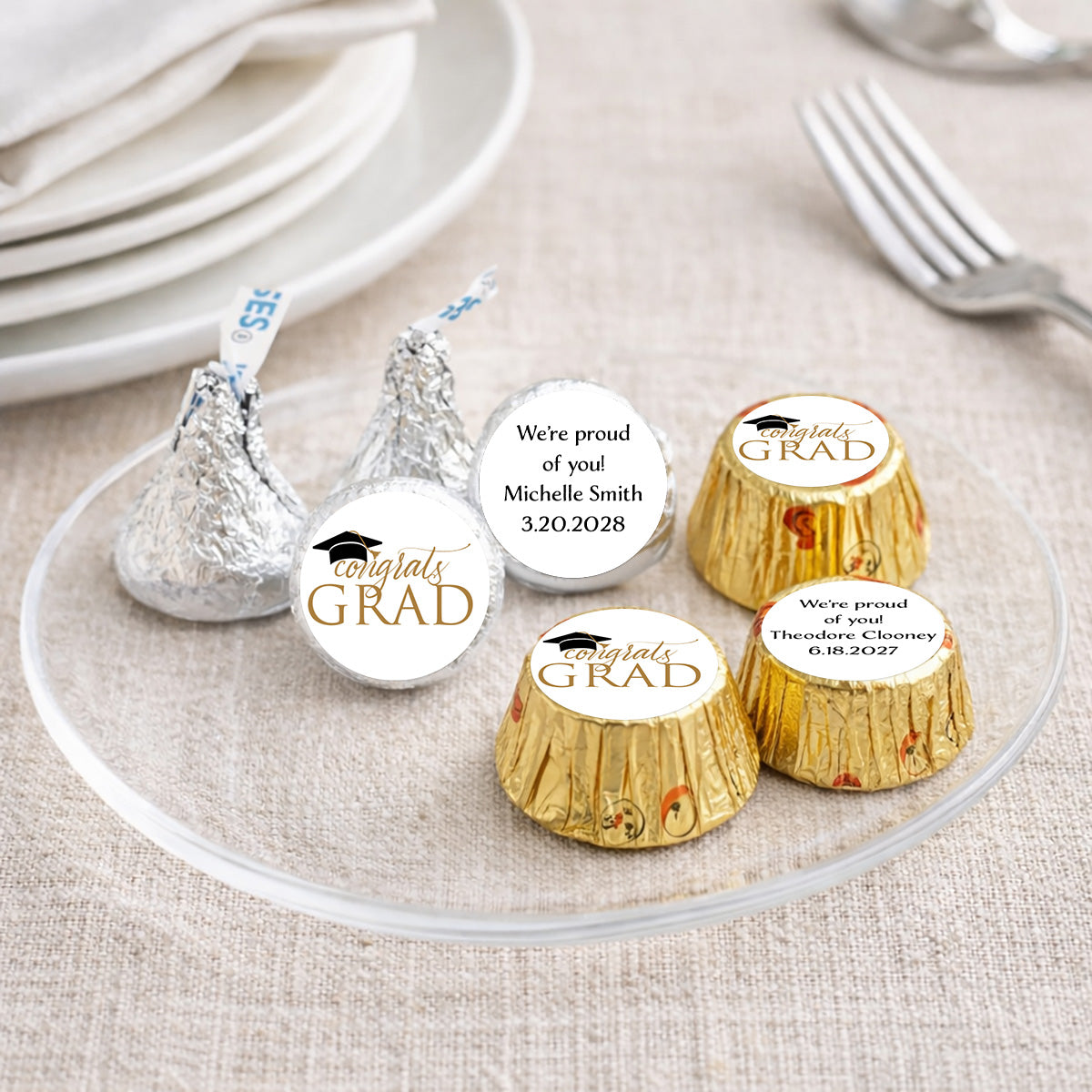 Congrats Grad Personalized Kisses & Reese's Candy Labels (Set of 100)