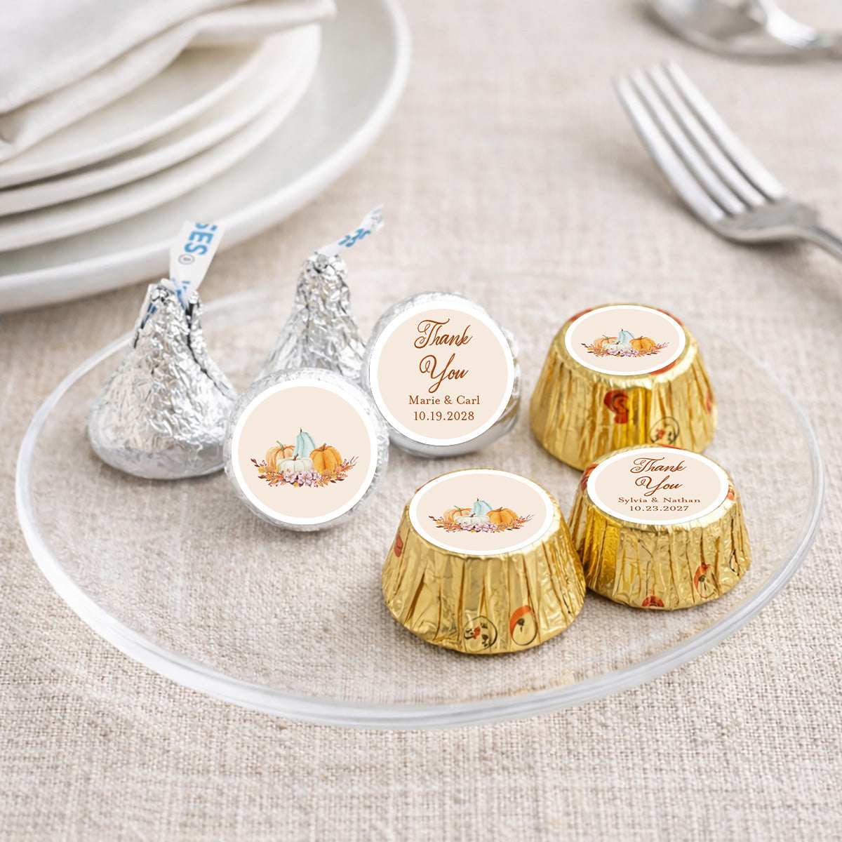 Fall Pumpkin Boho Personalized Kisses & Reese's Candy Labels (Set of 100)
