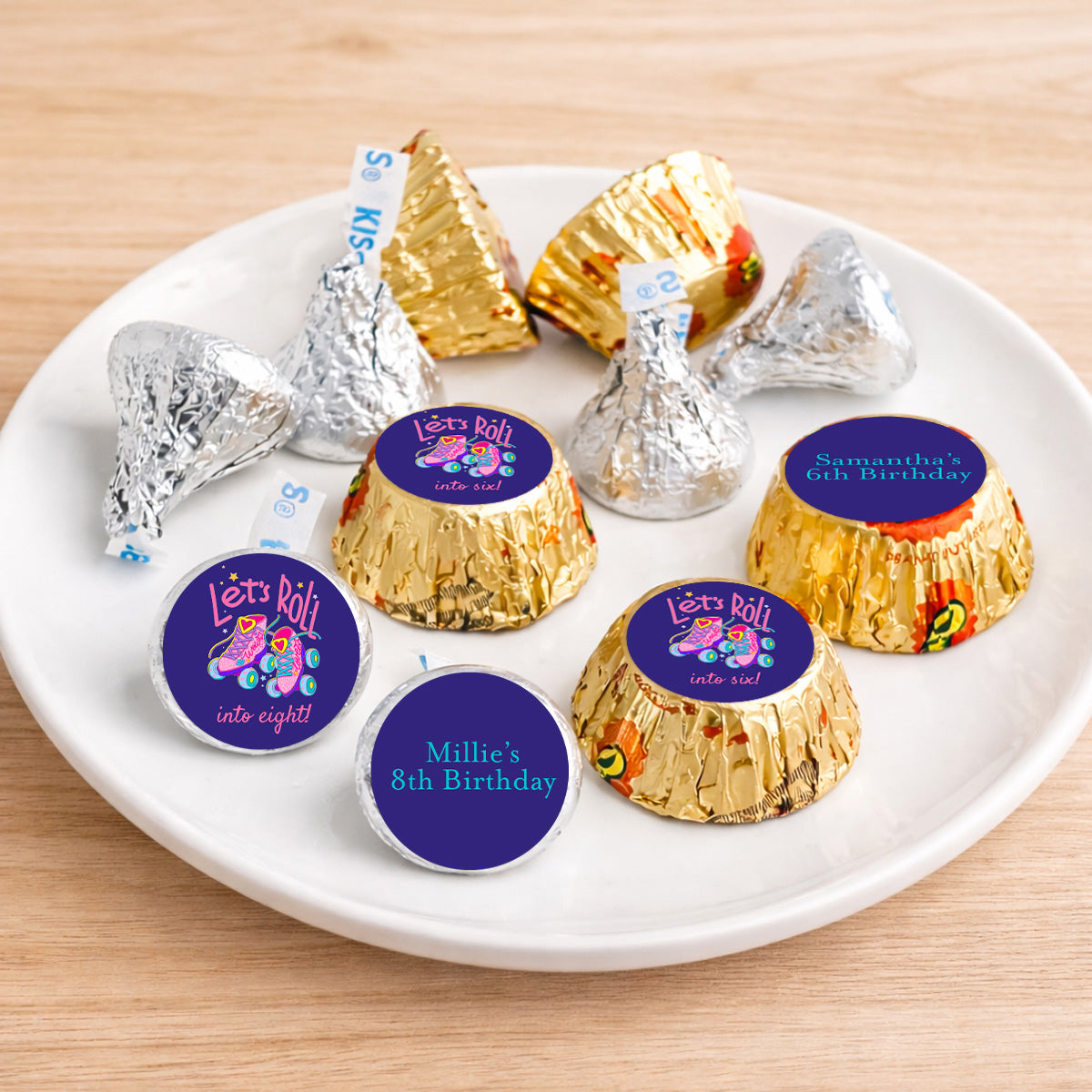 Let's Roll Into Birthday Personalized Kisses & Reese's Candy Labels (Set of 100)