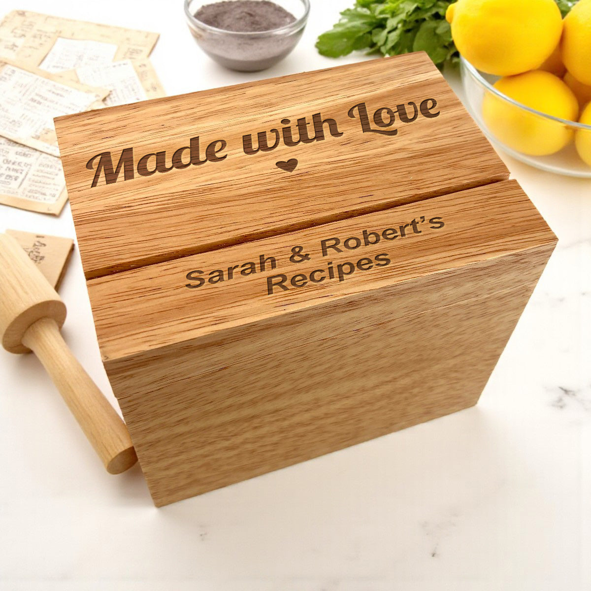 Made with Love Personalized Wood Recipe Box