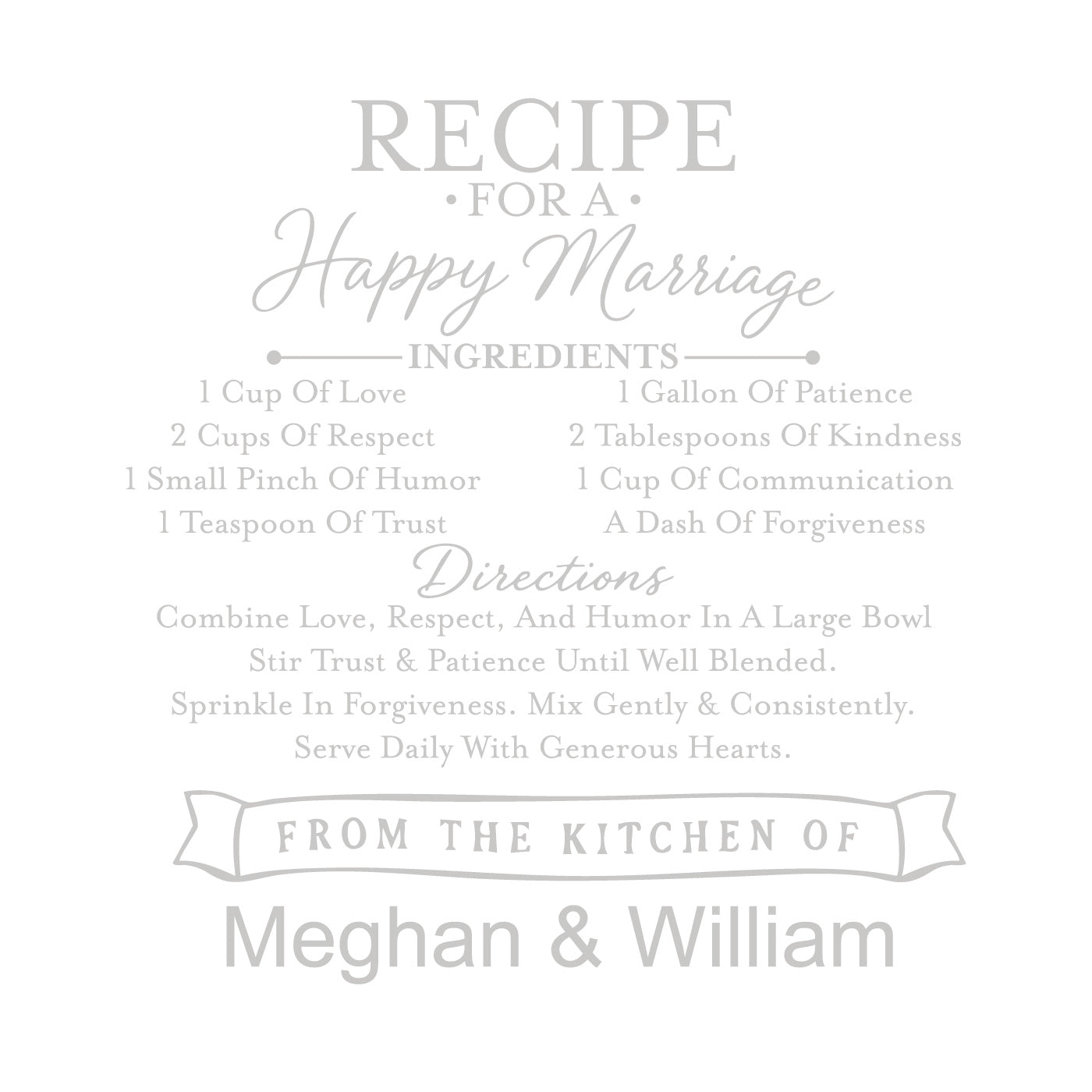Recipe For a Happy Marriage Personalized Wood Recipe Box