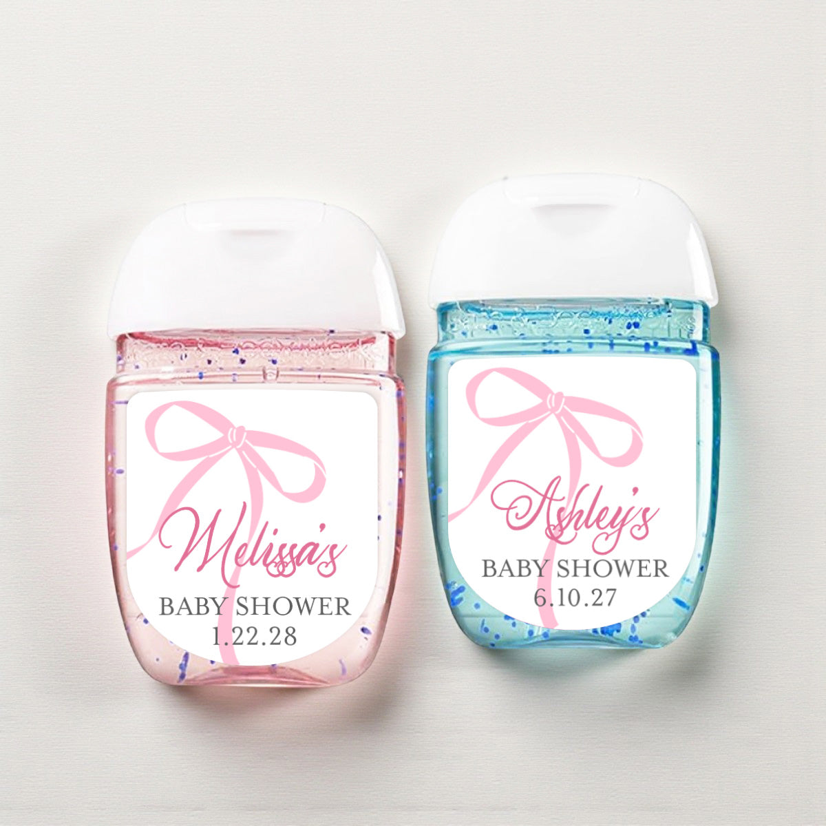 Pink Bow Baby Shower Personalized Loop Sanitizer Labels (Set of 20)