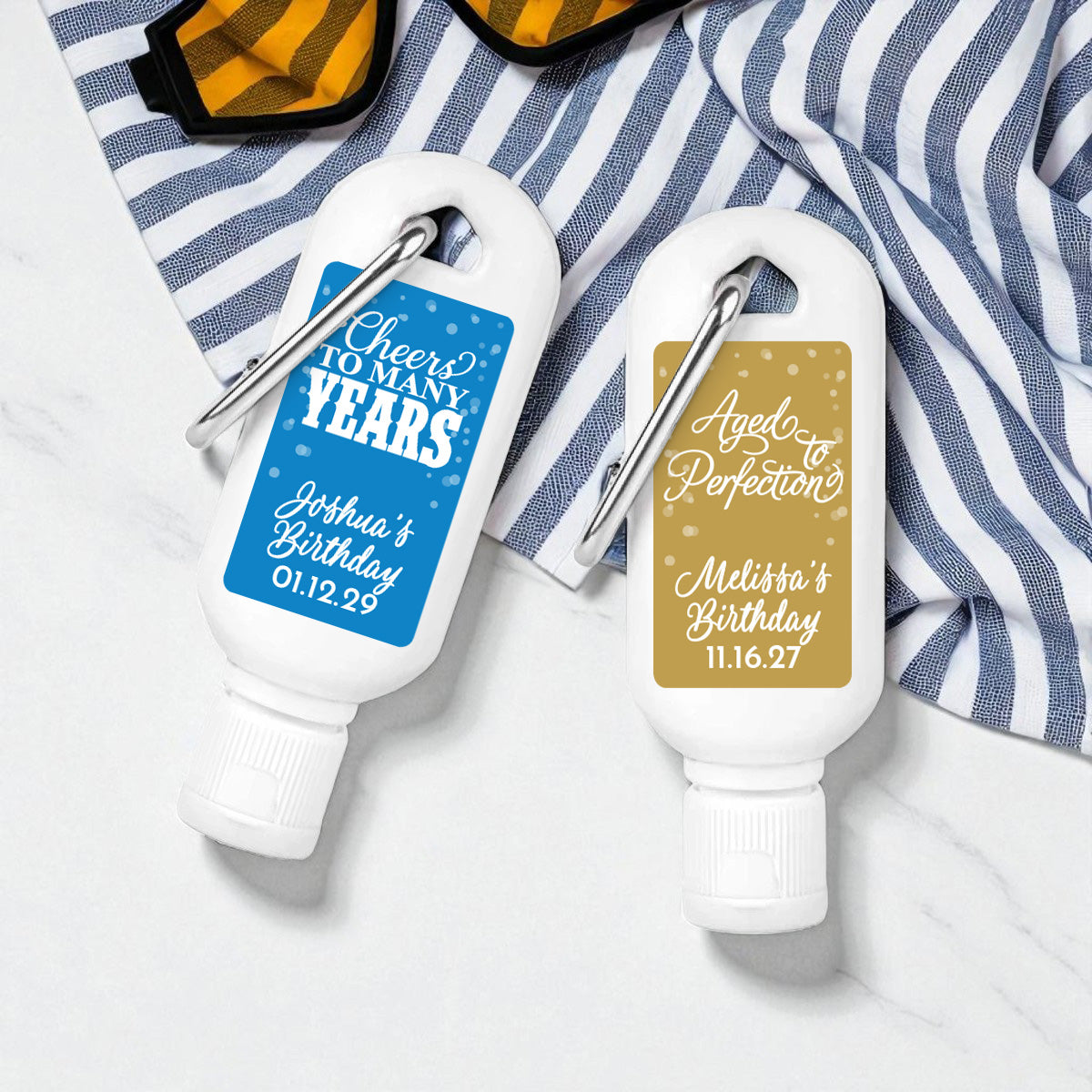 Adult Birthday Personalized Sunscreen with Carabiner (Set of 12)