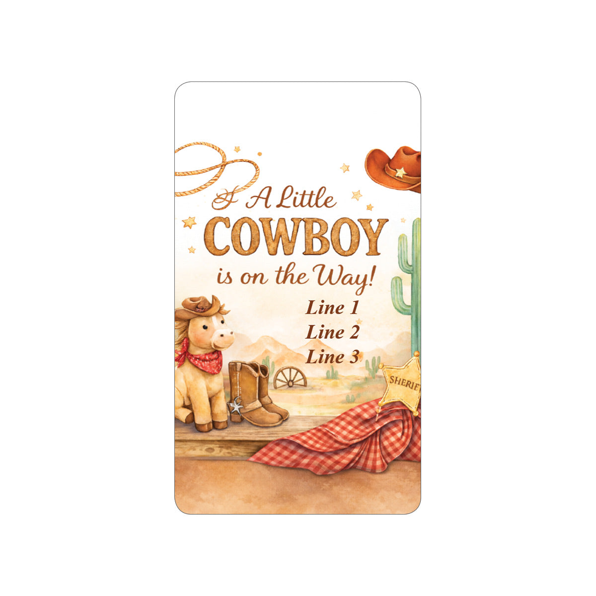 A Little Cowboy is on the Way Wild West Rodeo Personalized Sunscreen with Carabiner (Set of 12)