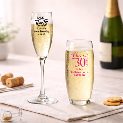 30th Birthday Personalized Champagne Glass (Set of 24)