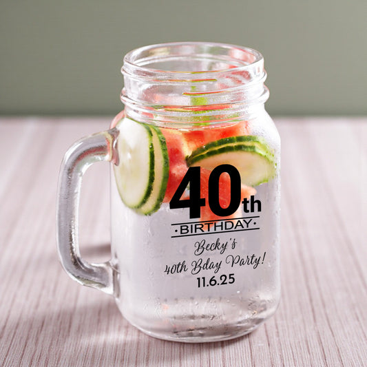 40th Birthday Personalized Mason Glass Mug (Set of 18)