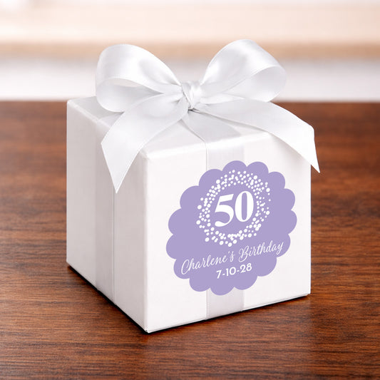 50th Birthday Personalized Scalloped Circle Favor Labels (Set of 24)