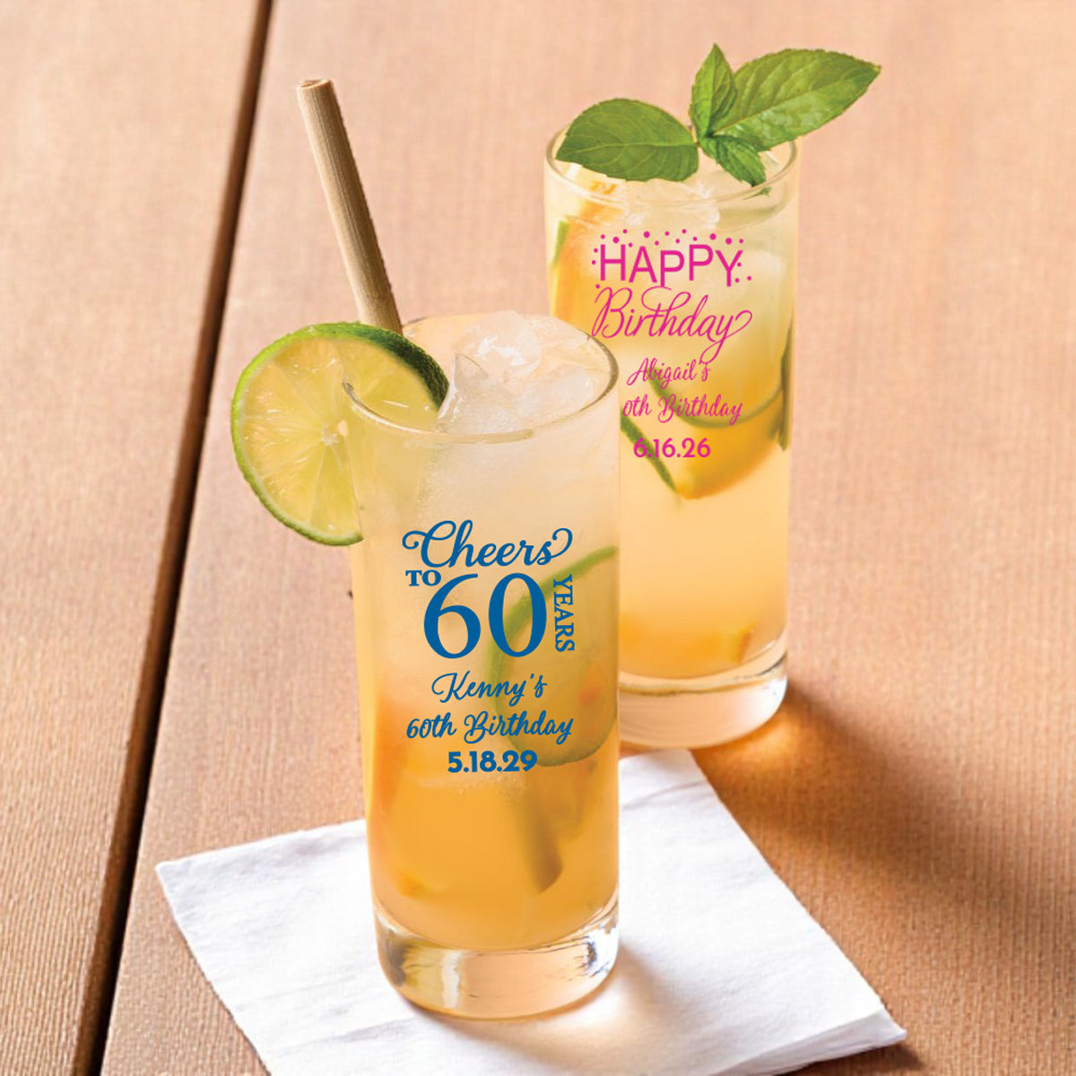 60th Birthday Personalized Tall Shot Glass (Set of 24)