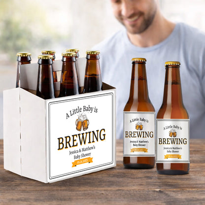 A Little Baby Is Brewing Baby Personalized Beer Bottle Labels & Bottle Carrier