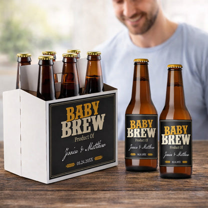 Baby Brew Personalized Beer Bottle Labels & Bottle Carrier