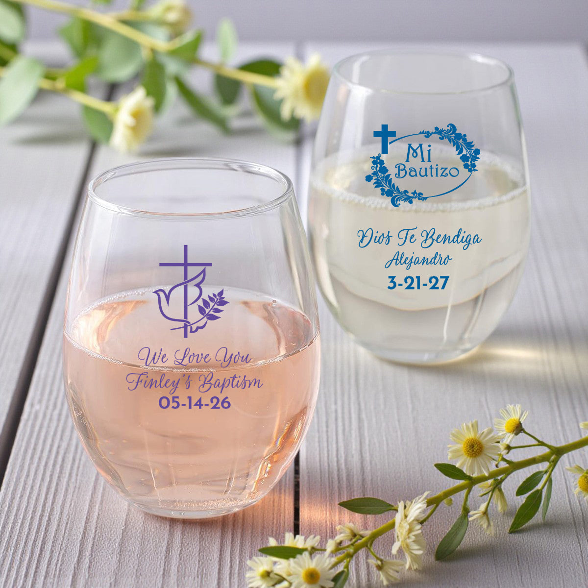 Baptism Personalized 9 oz. Stemless Wine Glass (Set of 24)