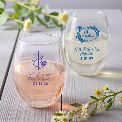 Baptism Personalized 9 oz. Stemless Wine Glass (Set of 24)