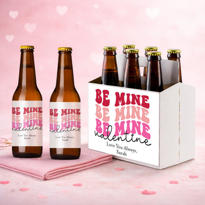 Be Mine Valentine Personalized Beer Bottle Labels & Bottle Carrier