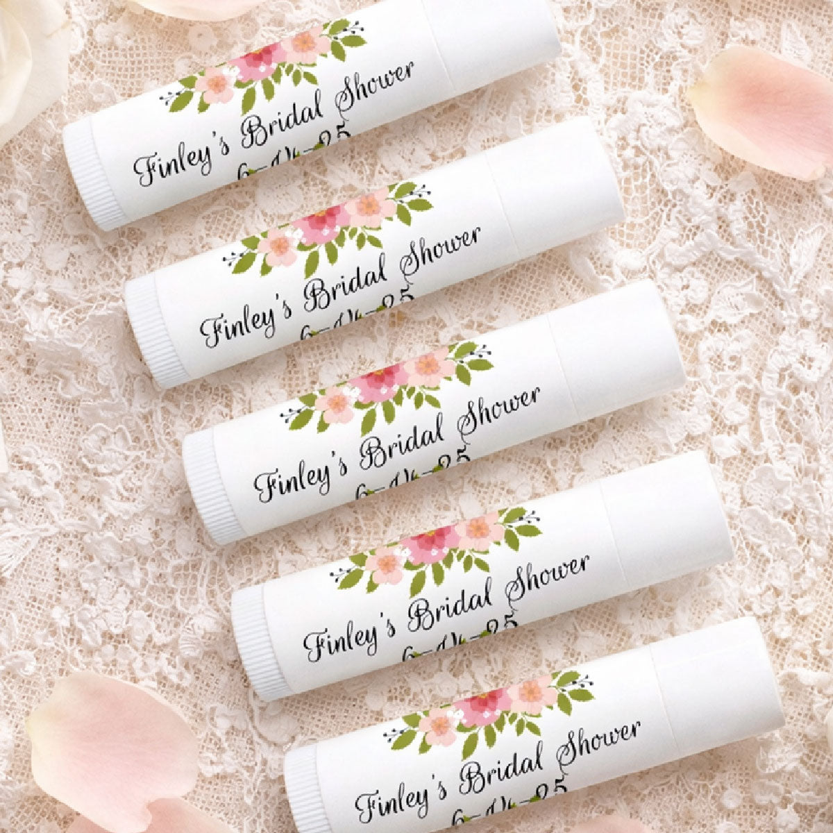 Flower Bridal Shower Personalized Lip Balm Favors (Set of 12)