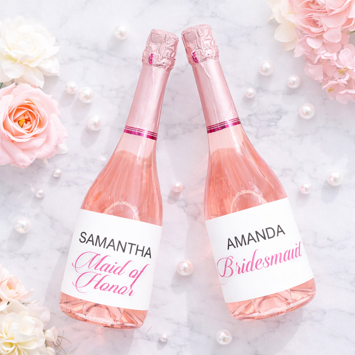 Modern Bridesmaid Maid of Honor Personalized Champagne Labels, Set of 6