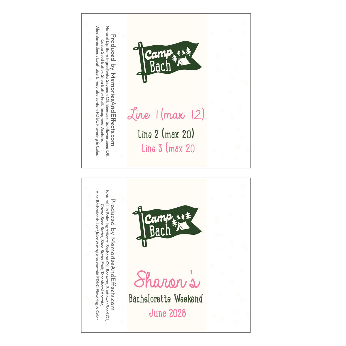Camp Bach Personalized Lip Balm Favors (Set of 12)