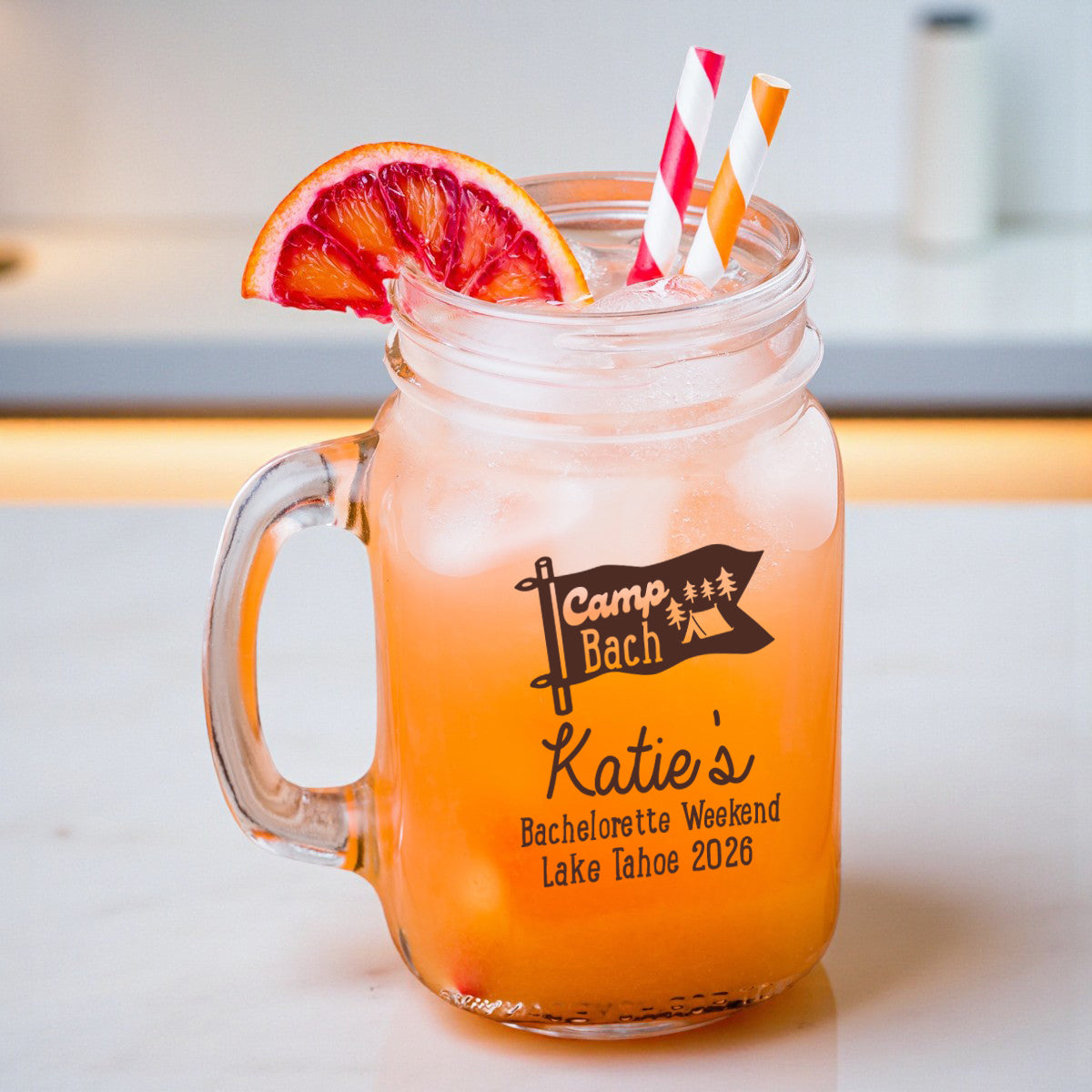 Camp Bach Personalized Mason Glass Mug (Set of 18)