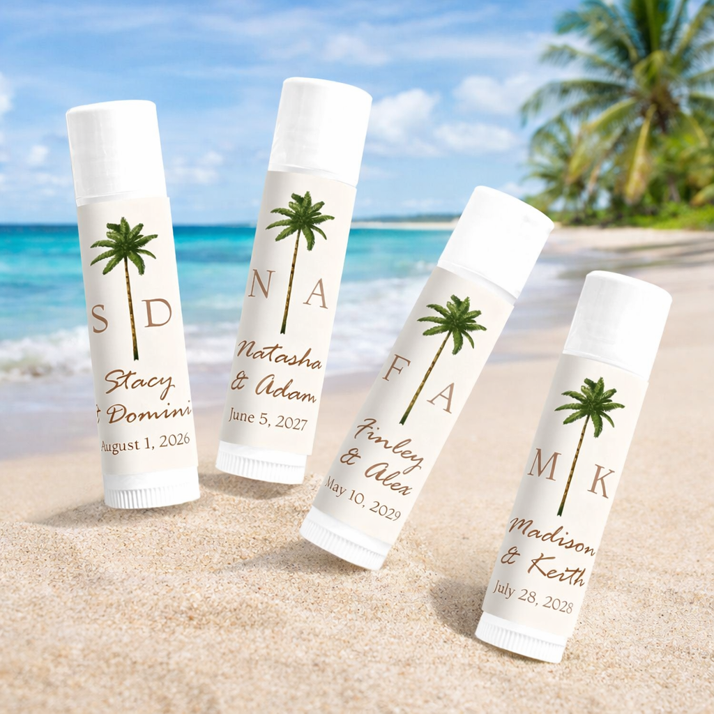 Palm Tree Monogram Personalized Lip Balm Favors (Set of 12)