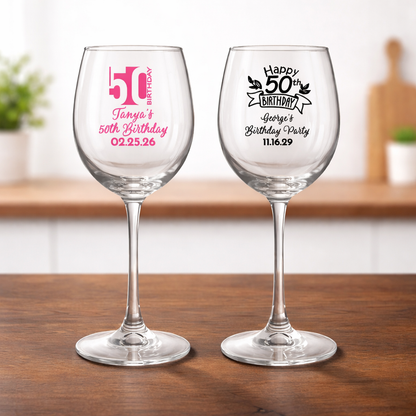 50th Birthday Personalized Wine Glass with Stem (Set of 24)