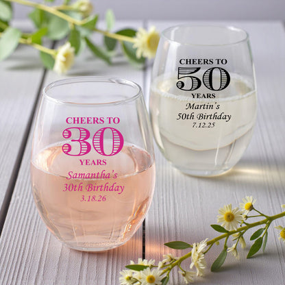 Cheers to Years Personalized 9 oz. Stemless Wine Glass (Set of 24)