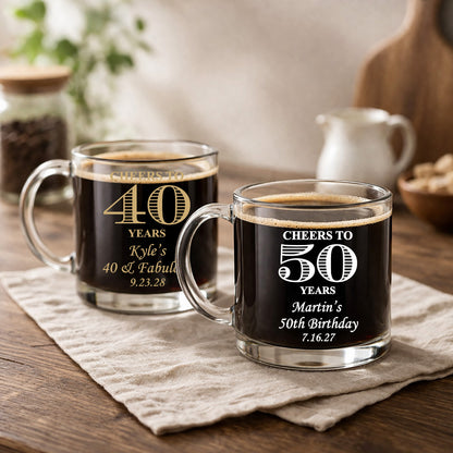 Cheers to Years Personalized Clear Glass Coffee Mug (Set of 18)