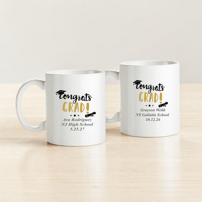Congrats Grad Personalized White Ceramic Coffee Mug (Set of 12)