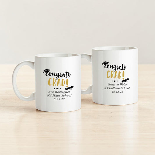 Congrats Grad Personalized White Ceramic Coffee Mug (Set of 12)