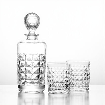 Diamond Whiskey Decanter with Glasses Gift Set by Memories and Effects - Set of 3