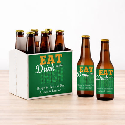 Eat Drink and Be Irish St. Patrick's Day Personalized Beer Bottle Labels & Bottle Carrier