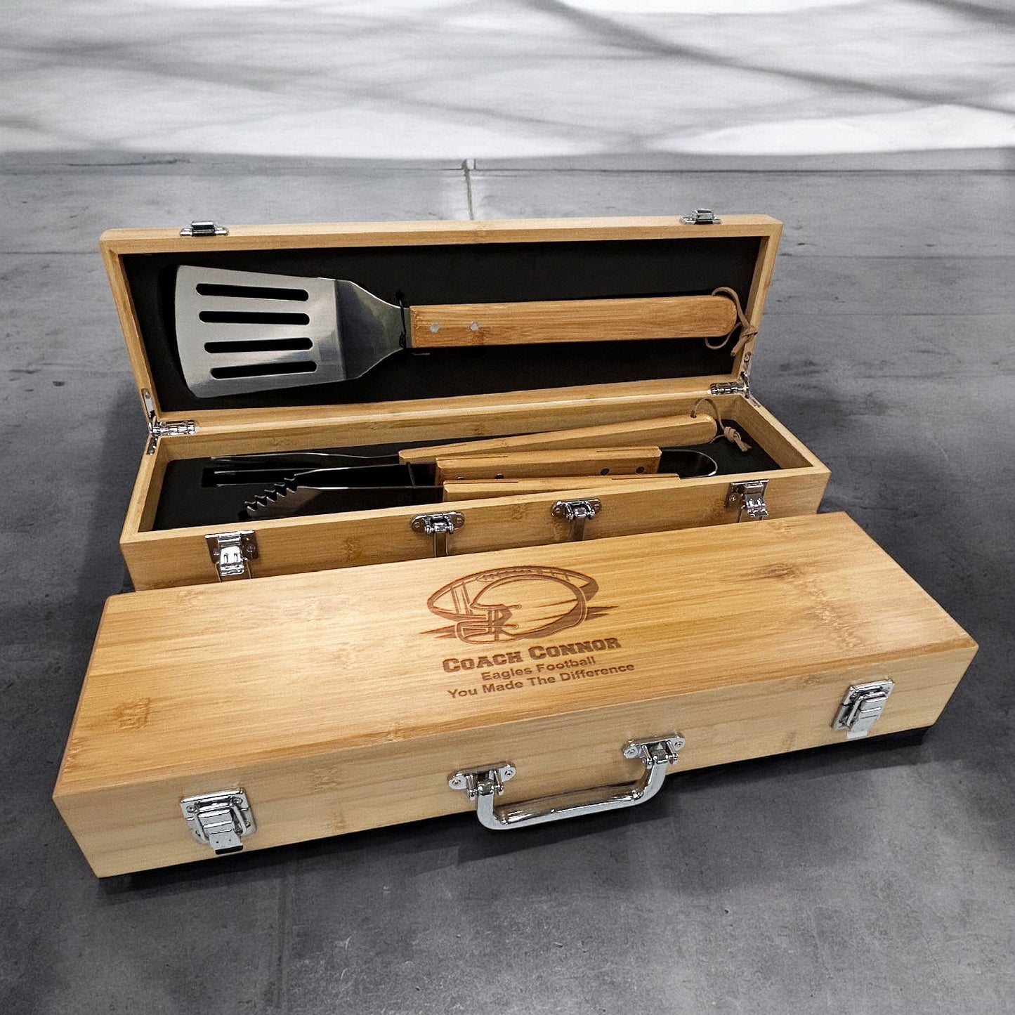Football Personalized Bamboo Barbeque Tools Gift Set