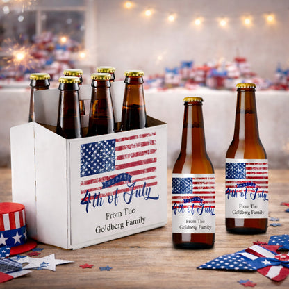 Happy 4th of July Personalized Beer Bottle Labels & Bottle Carrier