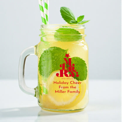 Holiday Christmas Personalized Mason Glass Mug (Set of 18)