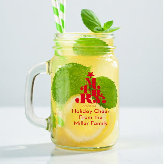 Holiday Christmas Personalized Mason Glass Mug (Set of 18)
