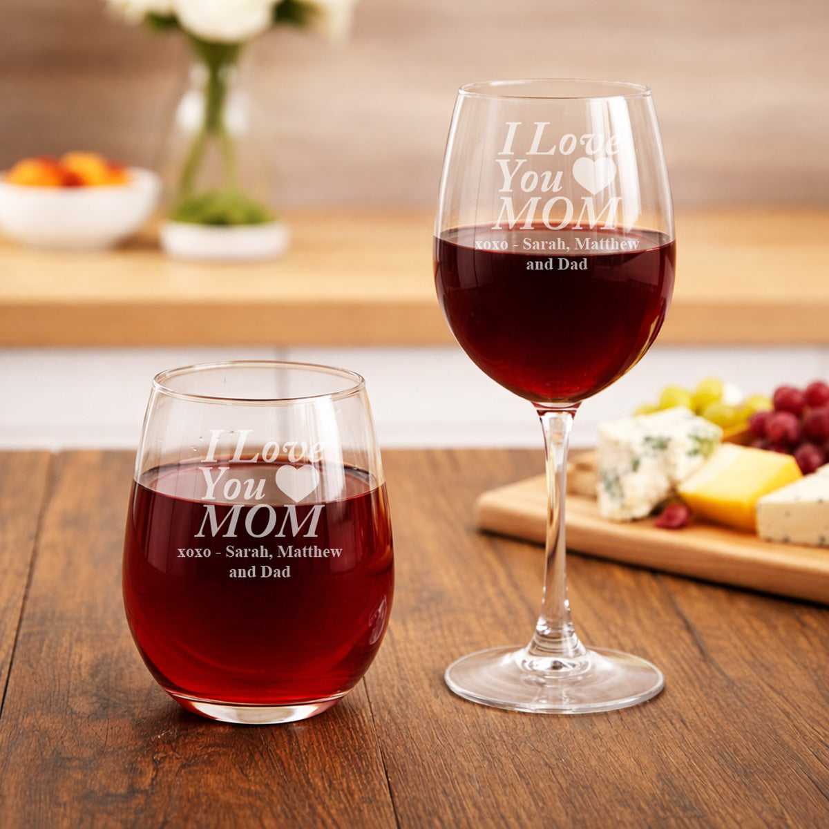I Love You Mom Personalized Wine Glass