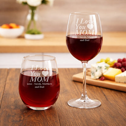 I Love You Mom Personalized Wine Glass
