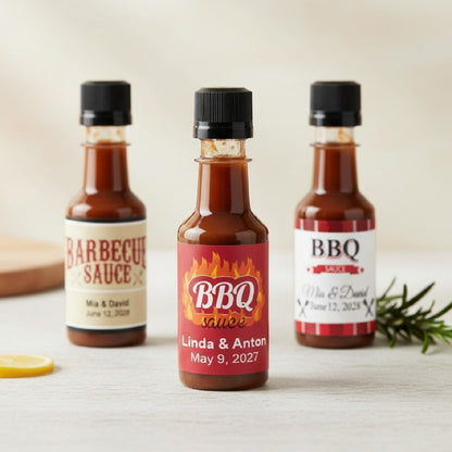 Barbecue Personalized Empty Bottle BBQ Sauce Favors, Set of 12
