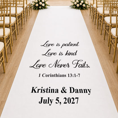Love Is Patient, Love Is Kind Personalized Wedding Aisle Runner