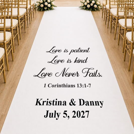 Love Is Patient, Love Is Kind Personalized Wedding Aisle Runner