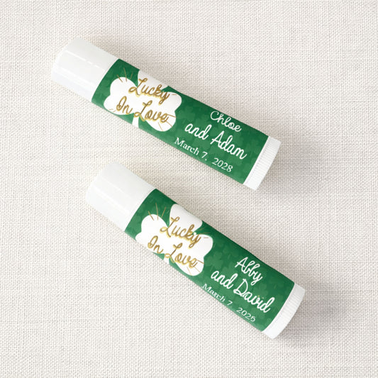 Lucky In Love Shamrock Personalized Lip Balm Favors (Set of 12)