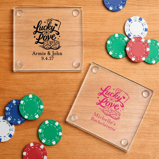 Lucky in Love Vegas Personalized Glass Coaster (Set of 24)