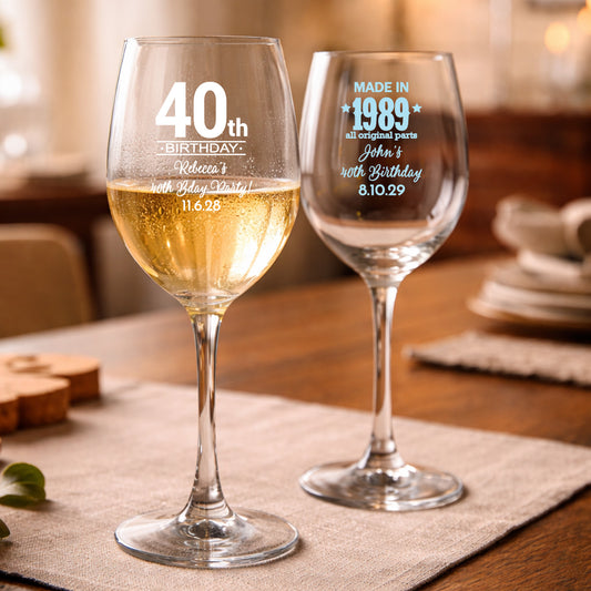 40th Birthday Personalized Wine Glass with Stem (Set of 24)