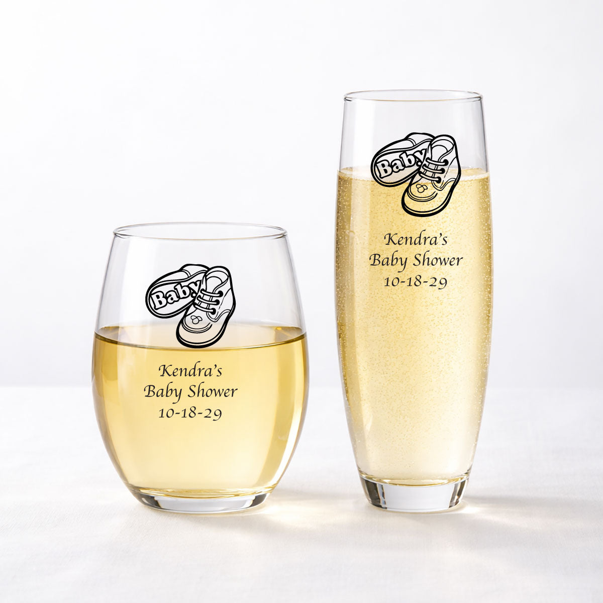 Baby Shoe Personalized 9 oz. Stemless Wine Glass (Set of 24)