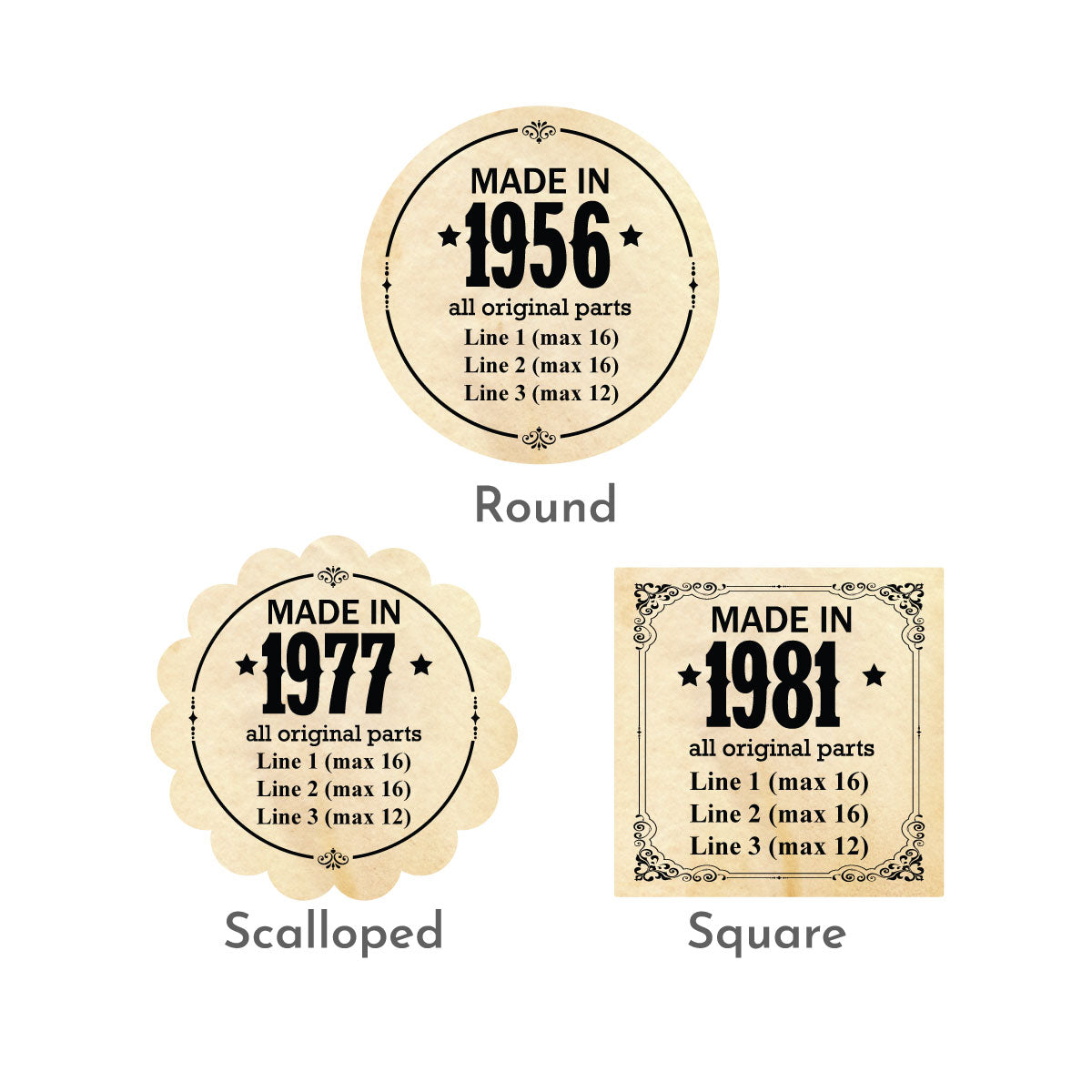 Made In Year All Original Parts Personalized Favor Labels (Set of 24)