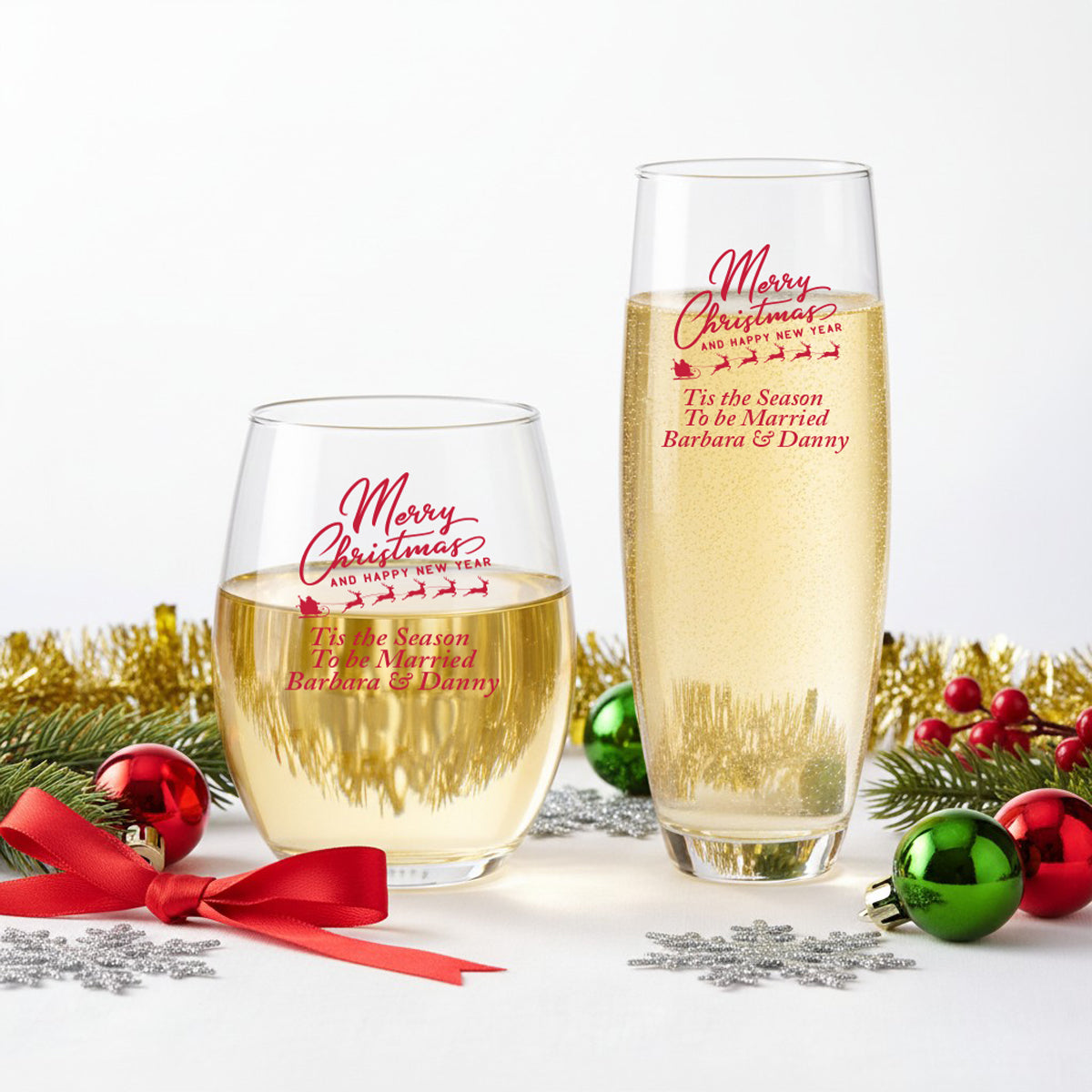 Merry Christmas Personalized 9 oz. Stemless Glasses (Set of 24)